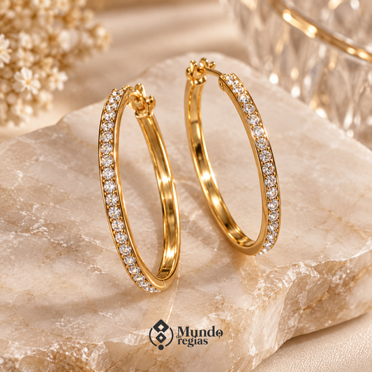 Aros Diamanté Enchapado en Oro