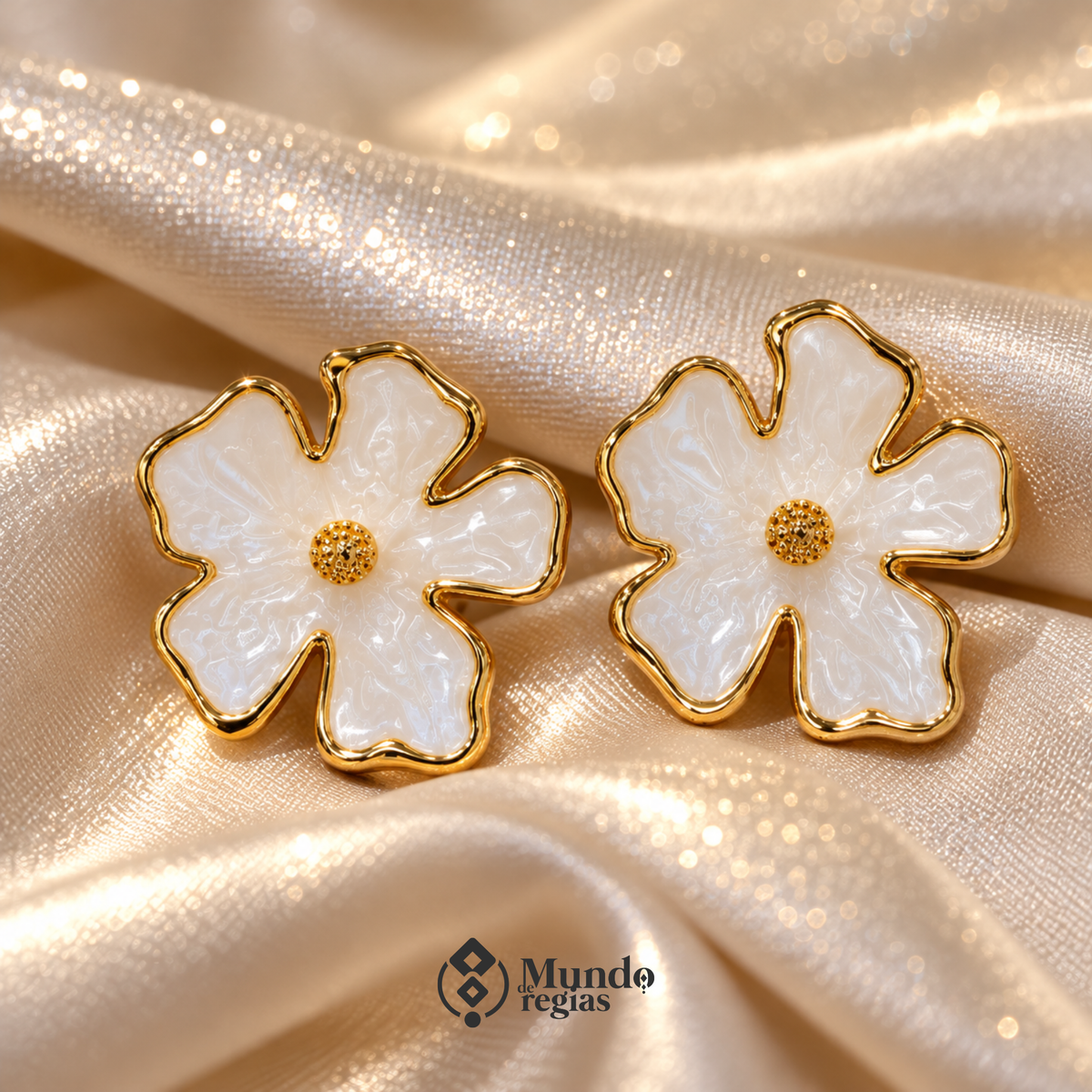 Aros Flor de Seda Enchapado en Oro