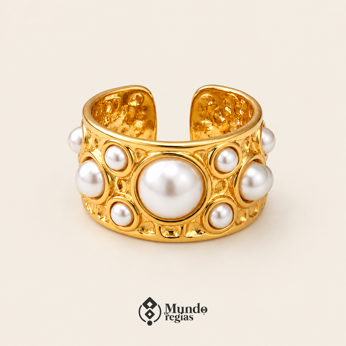 Anillo Reina Dorada con Perlas Ajustable Enchapado en Oro