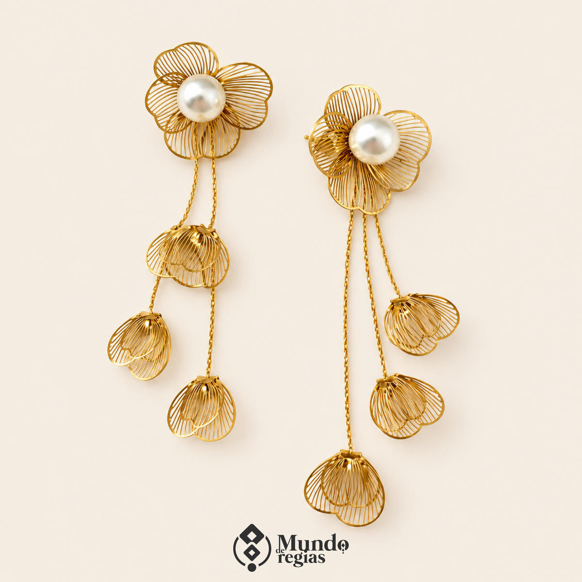 Aros Flor Perla Elegance Enchapado en Oro