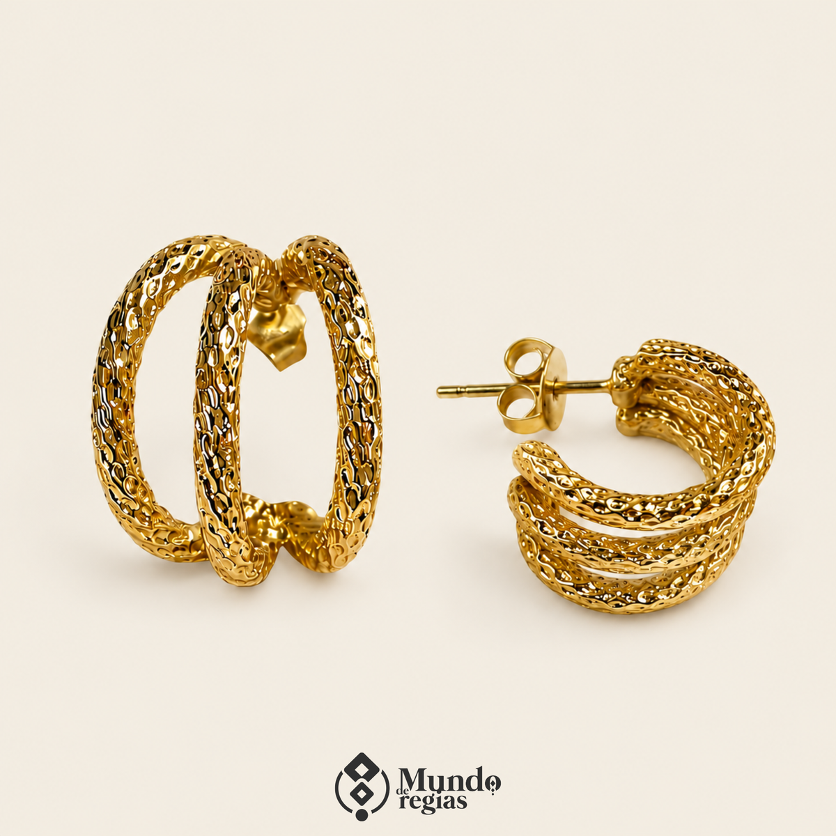 Aros Triples Doré Enchapado en Oro
