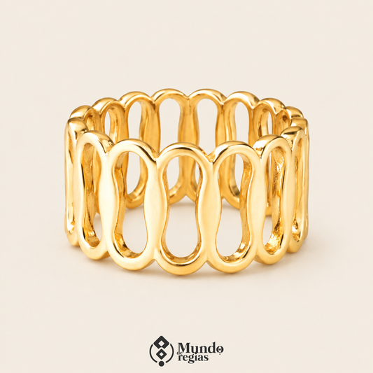 Anillo Ondas Ajustable Acero Premium/ Enchapado en Oro