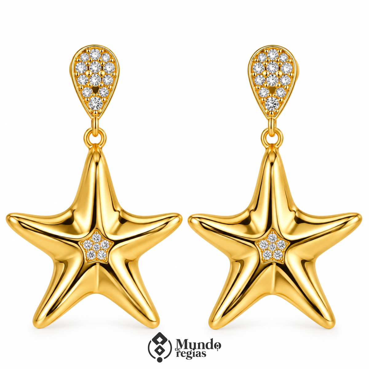 Aros Estrella Marina Acero Premium/ Enchapado en Oro