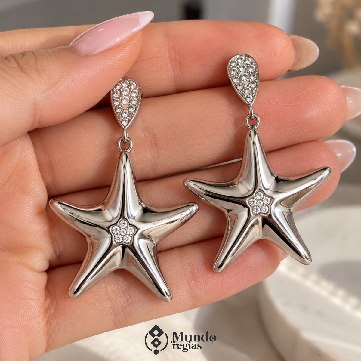 Aros Estrella Marina Acero Premium/ Enchapado en Oro