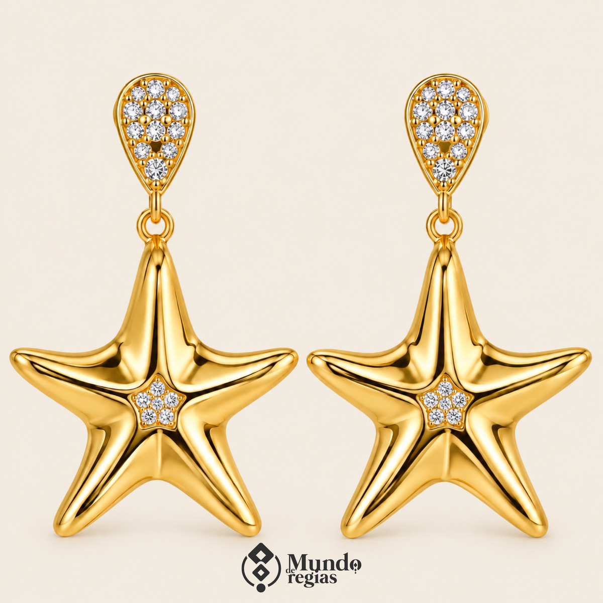 Aros Estrella Marina Acero Premium/ Enchapado en Oro